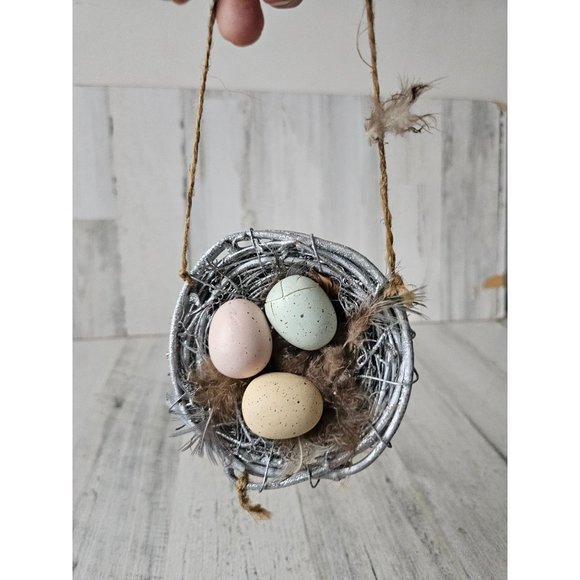 Glitter Robin egg nest decor spring Easter silver Xmas tree - Picture 1 of 8